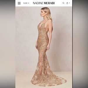 Nadine Merabi Stella Dress / Elegant Gold Evening Gown
